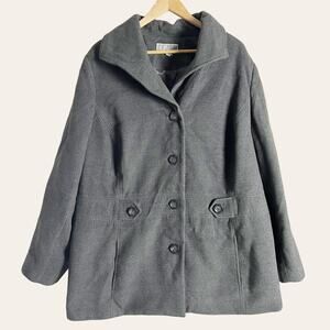 JM Collection Vintage Charcoal Gray Single Breasted Pea Coat Plus Size 3X